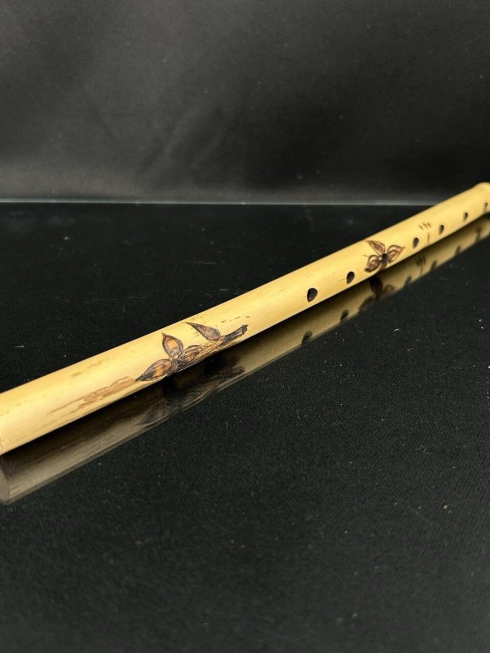 Handmade Wodden Flute 11" Folk Instrument With 7 Holes Pyrography Decoration